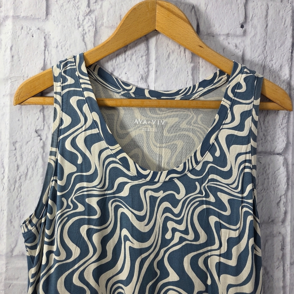Ava & Viv X Blue Swirl Sleeveless Asymmetrical Hem Casual Summer Sun Dress - Picture 2 of 8